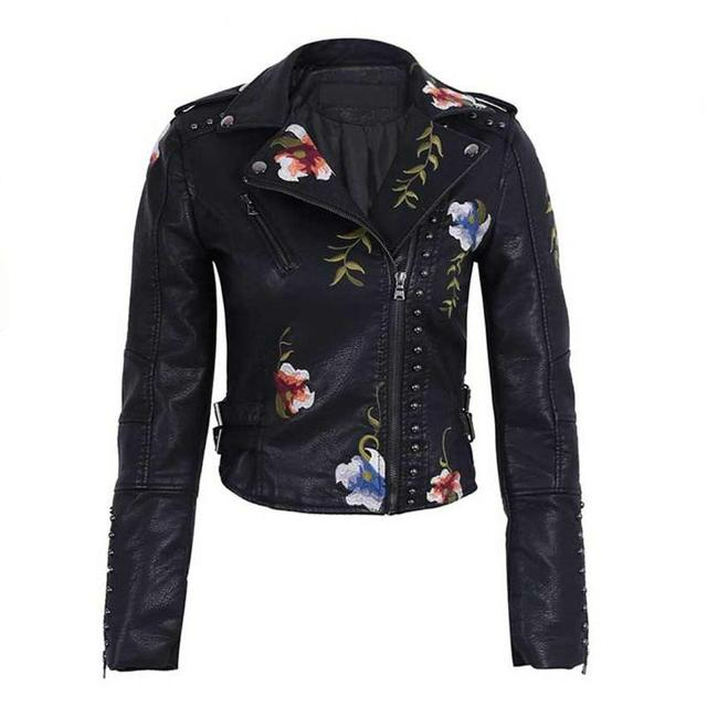 Vickie Jacket | Winter Embroidered Faux Leather Jacket