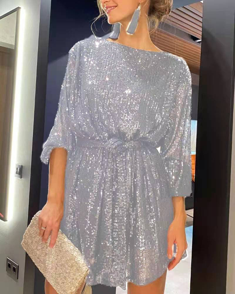 Pauline Dress | Sequin Mini Dress with Belt