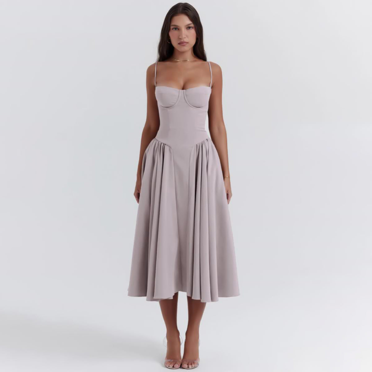 Vika Dress | Ballerina Pink Twill Corset Midi Dress