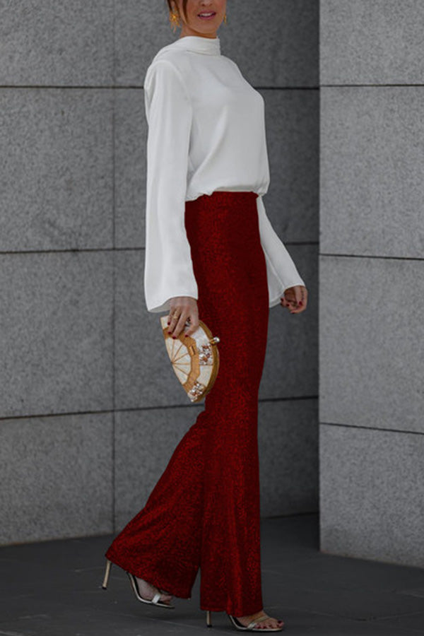 Lilia Pants | High-Rise Elastic Waist Sparkling Flare Pants