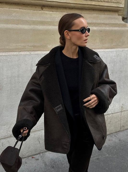 Sapphire Coat | Autumn Shearling-Lined Faux Suede Coat