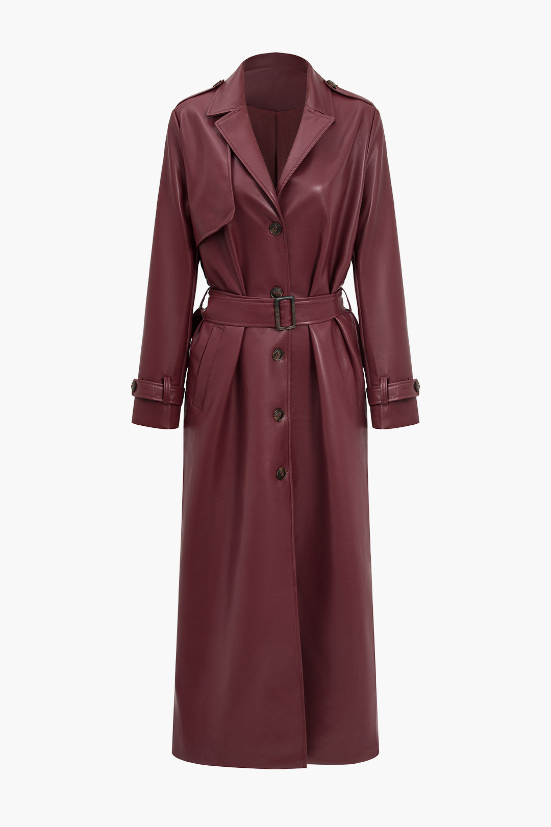 Sara Trench Coat | Autumn Long Belted Faux Leather Coat