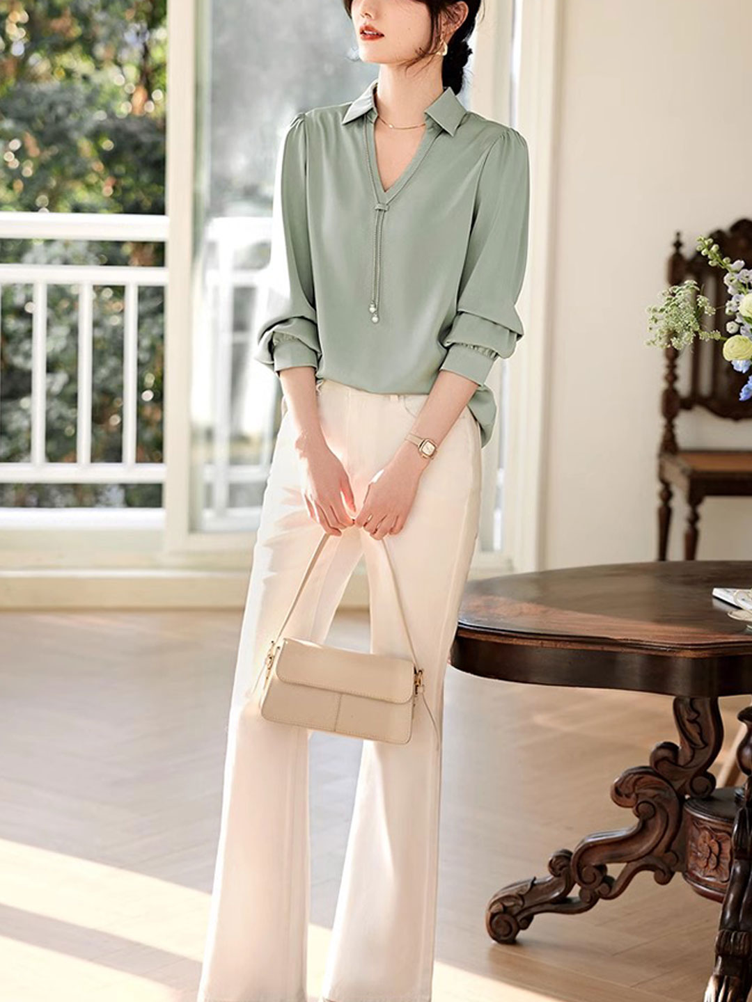 Lila Top | Elegant V-Neck Satin Shirt