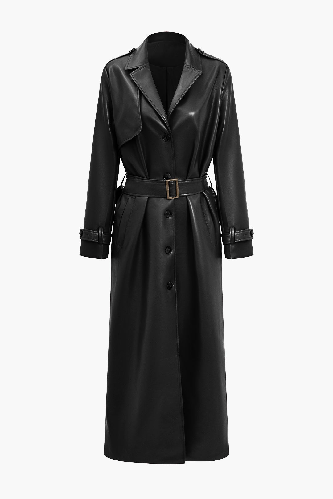 Sara Trench Coat | Autumn Long Belted Faux Leather Coat
