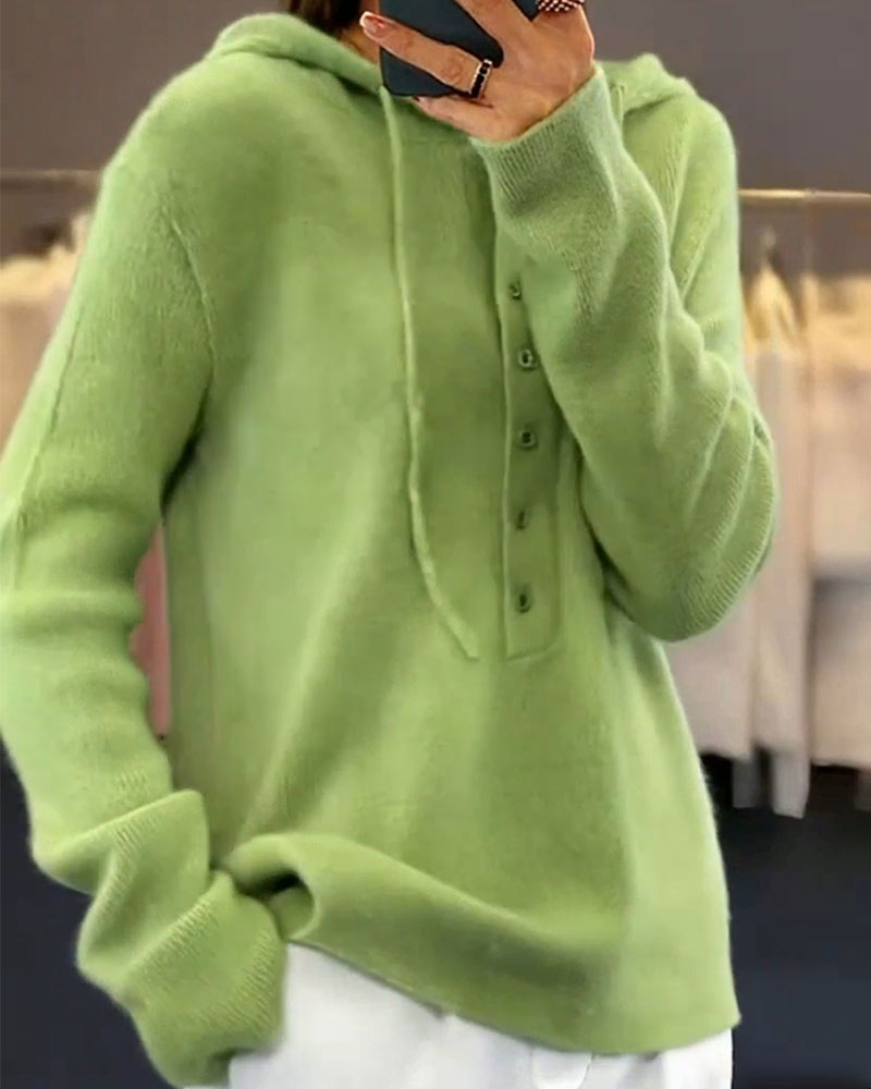 Tiphanie Jumper | Autumn Knitted Hoodie Jumper with Buttons