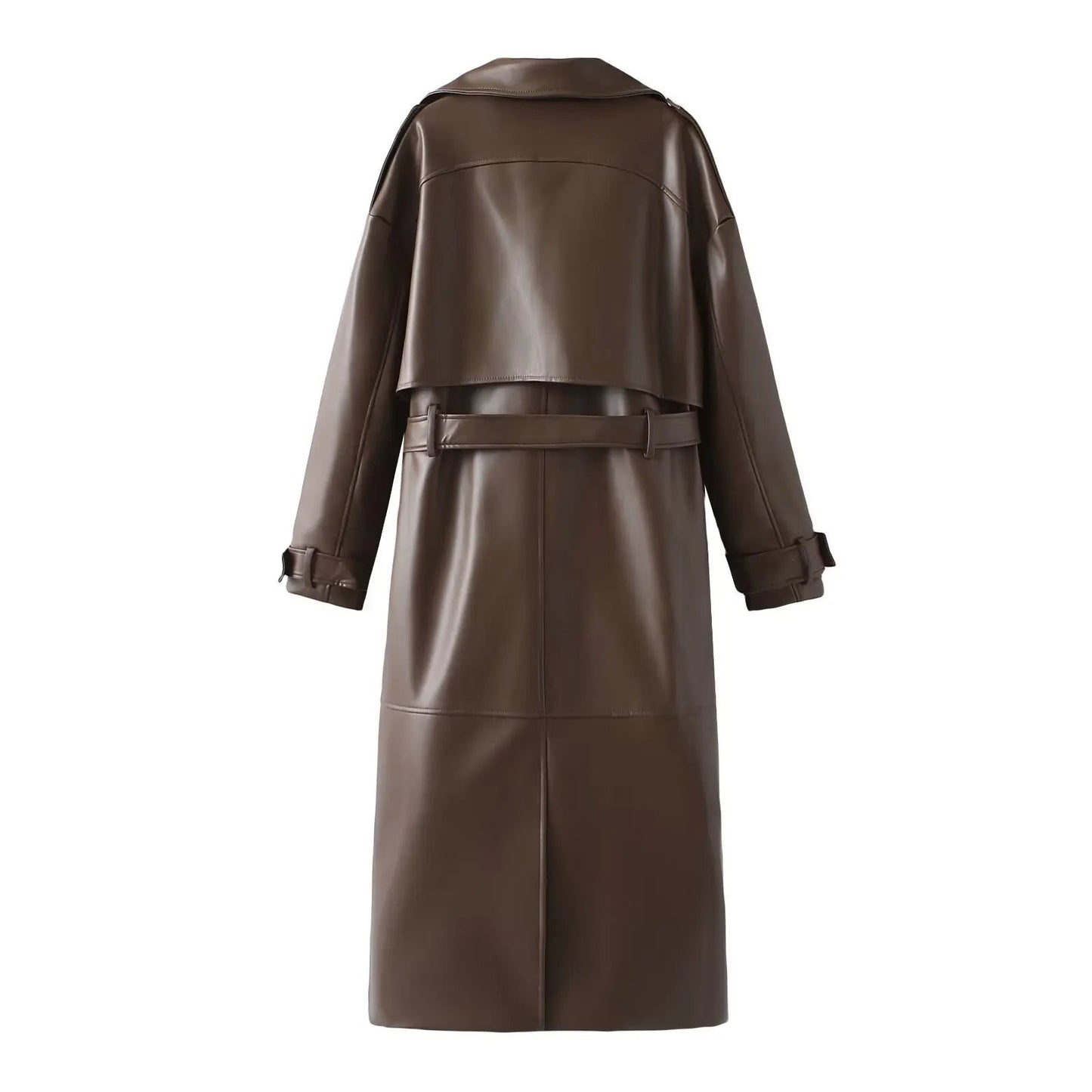Ulima Trench Coat | Autumn Belted Faux Leather Long Coat
