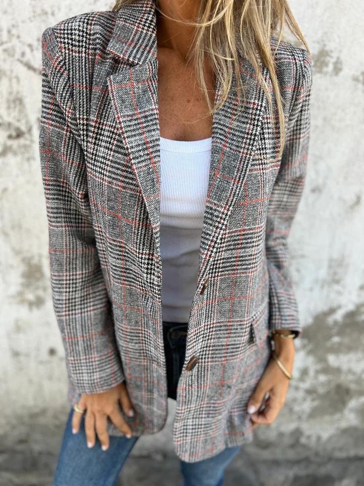 Talani Blazer | Autumn Checked Casual Long Blazer