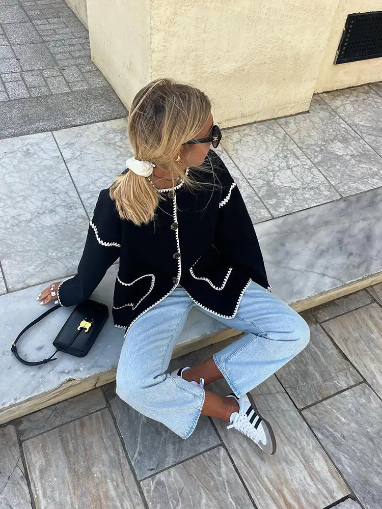 Savanna Cardigan | Autumn Contrast-Trim Buttoned Cardigan