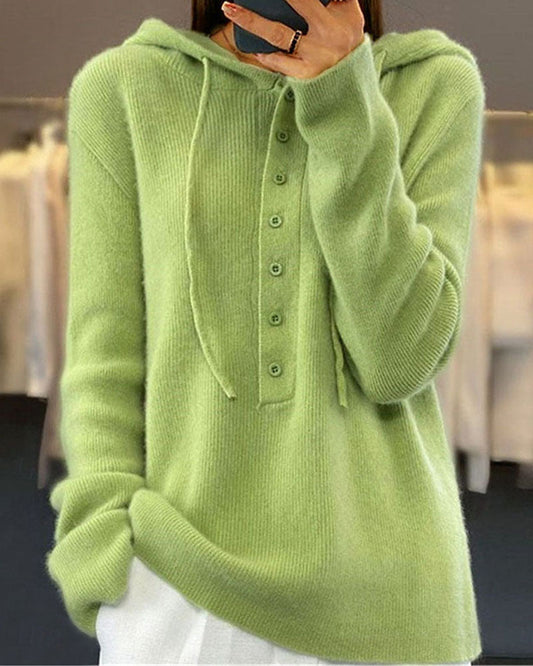 Tiphanie Jumper | Autumn Knitted Hoodie Jumper with Buttons