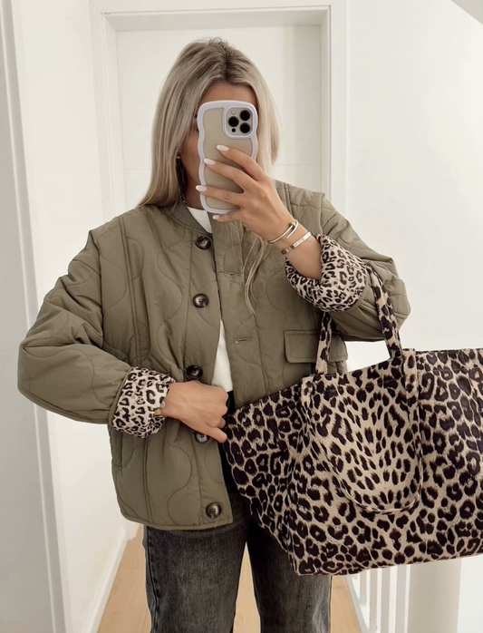 Shanda Jacket | Autumn Quilted Jacket with Leopard Details