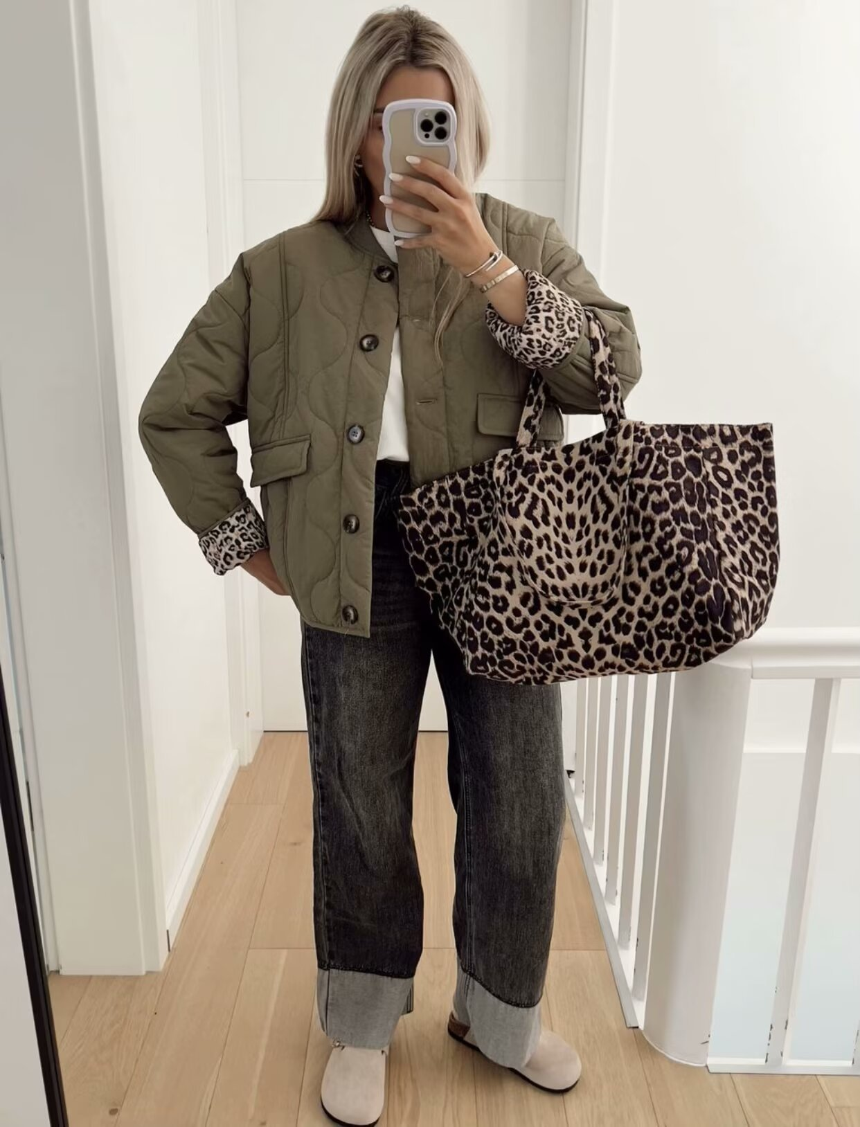 Shanda Jacket | Autumn Quilted Jacket with Leopard Details