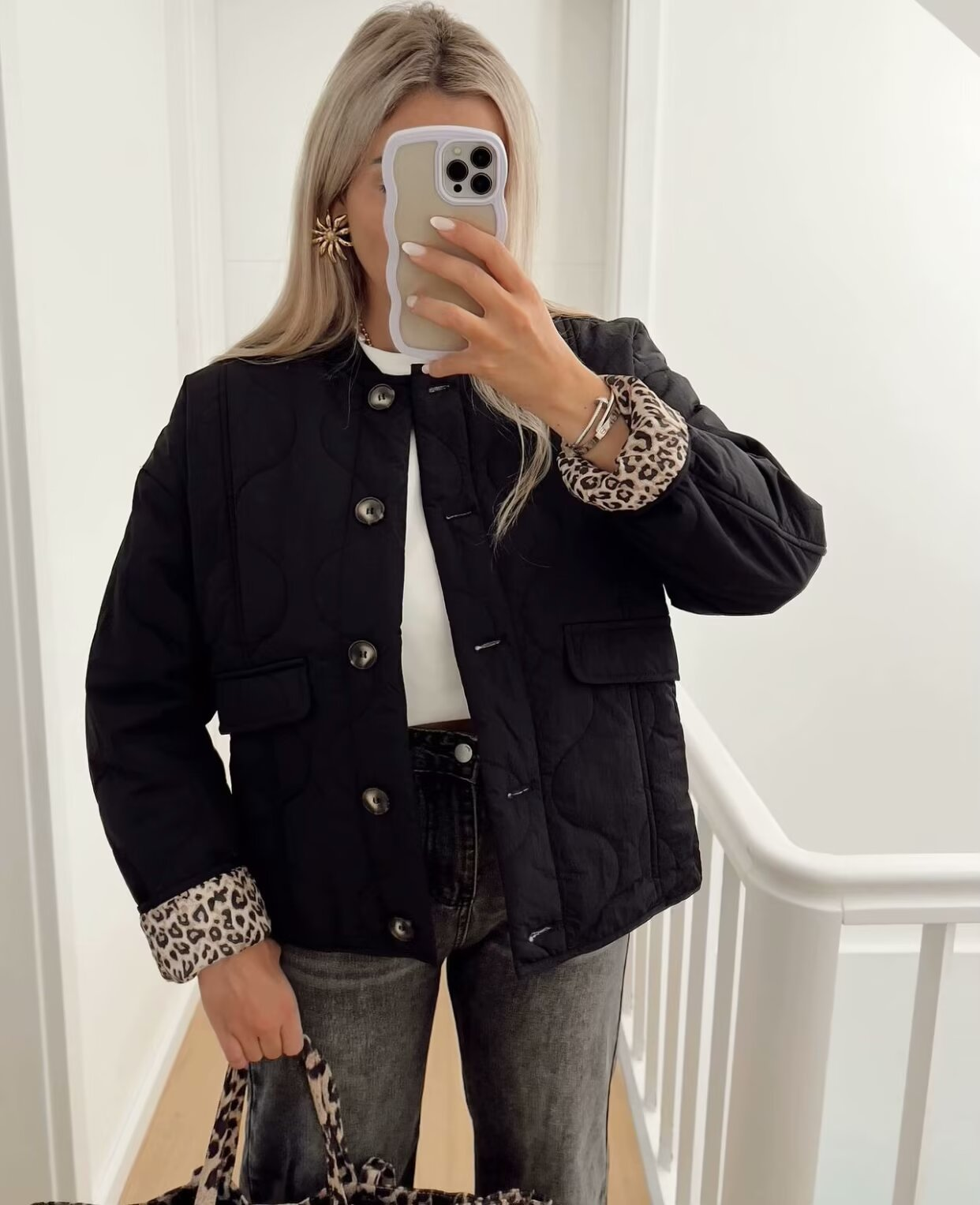 Shanda Jacket | Autumn Quilted Jacket with Leopard Details