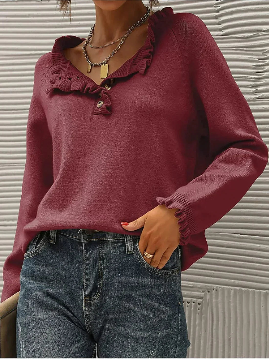 Vernette Jumper | Autumn Ruffled Collar Knit Jumper