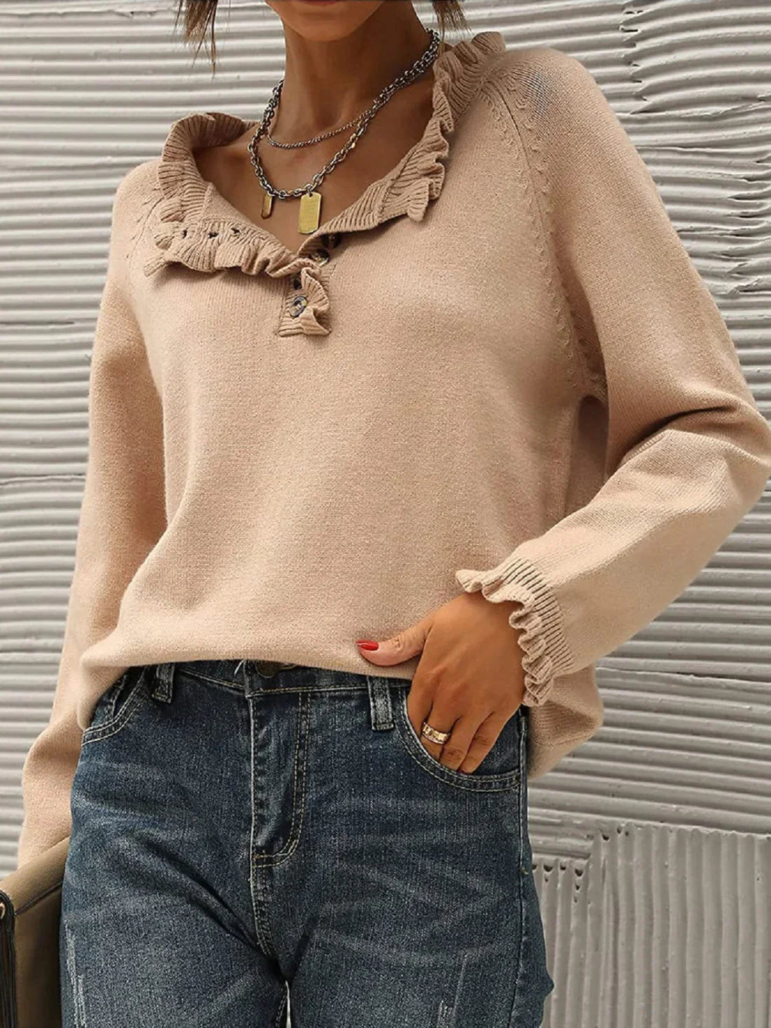 Vernette Jumper | Autumn Ruffled Collar Knit Jumper