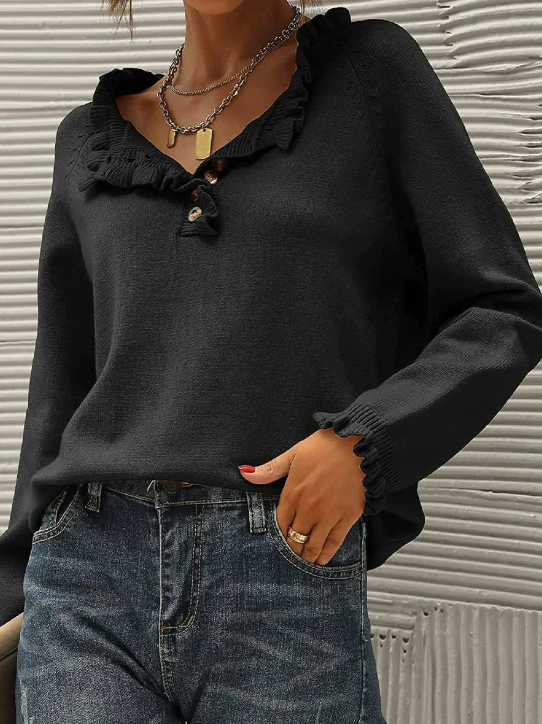 Vernette Jumper | Autumn Ruffled Collar Knit Jumper