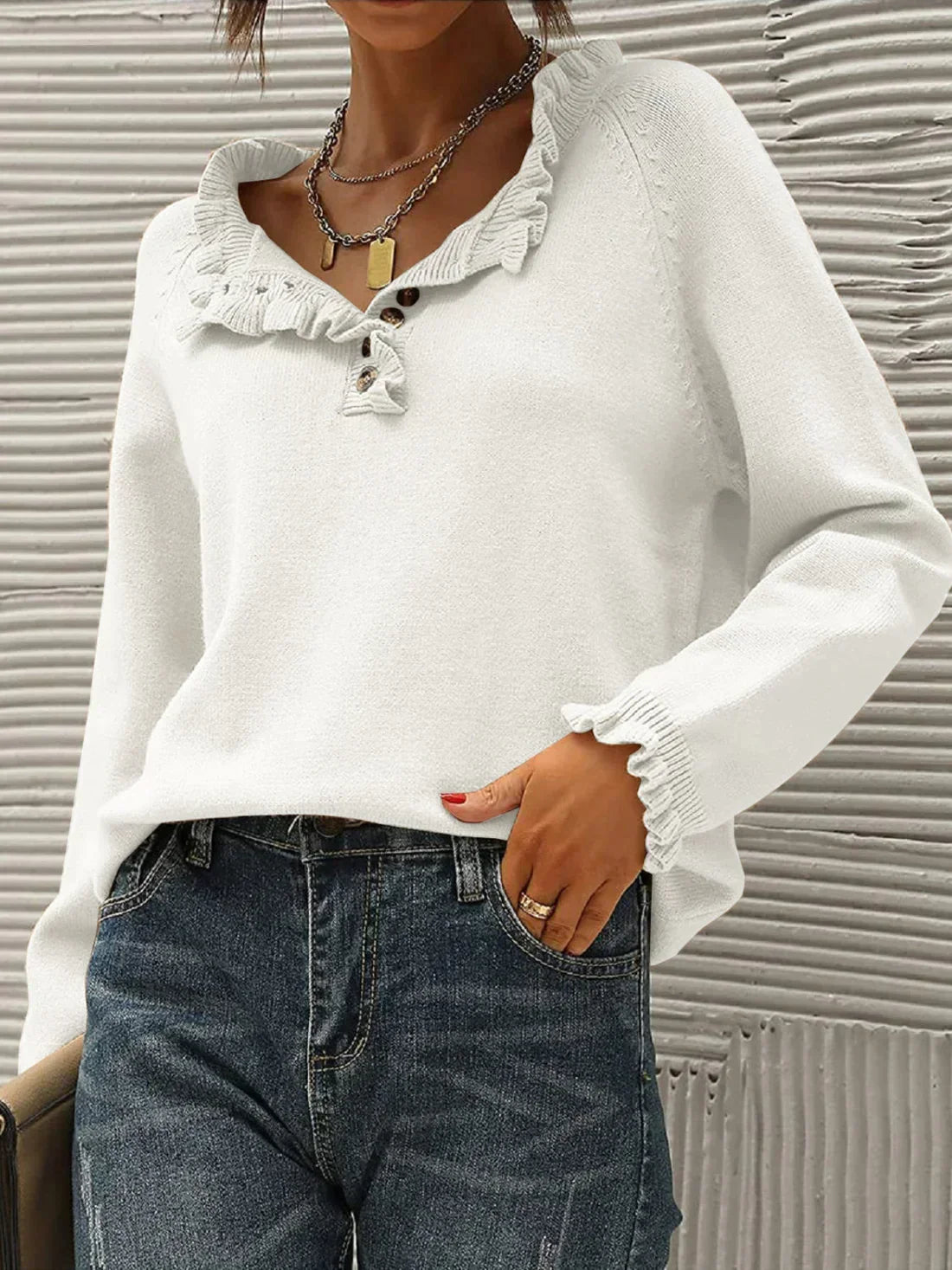 Vernette Jumper | Autumn Ruffled Collar Knit Jumper