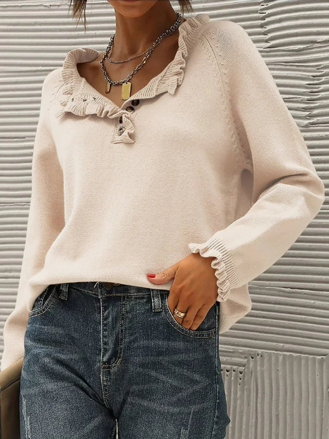 Vernette Jumper | Autumn Ruffled Collar Knit Jumper
