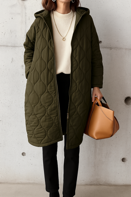 Sanna Coat | Autumn Quilted Hooded Long Coat