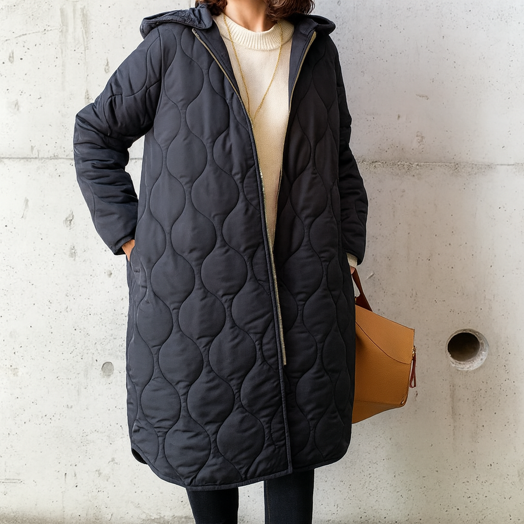 Sanna Coat | Autumn Quilted Hooded Long Coat