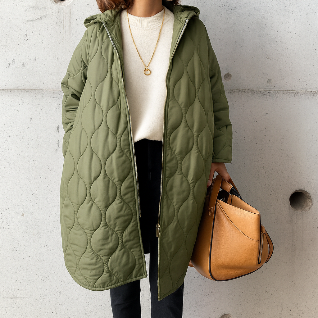 Sanna Coat | Autumn Quilted Hooded Long Coat