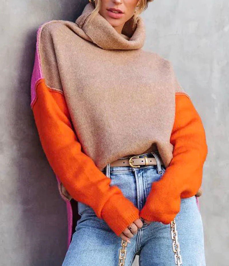 Varina Jumper | Autumn Color Block Turtleneck Jumper