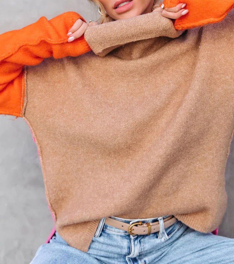 Varina Jumper | Autumn Color Block Turtleneck Jumper