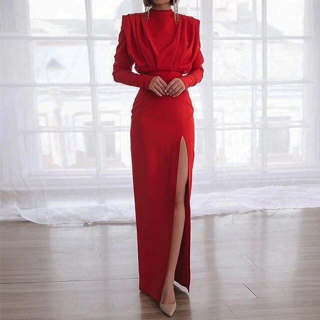Phylliss Dress | Long Sleeves Chic Party Dress with Side Slit