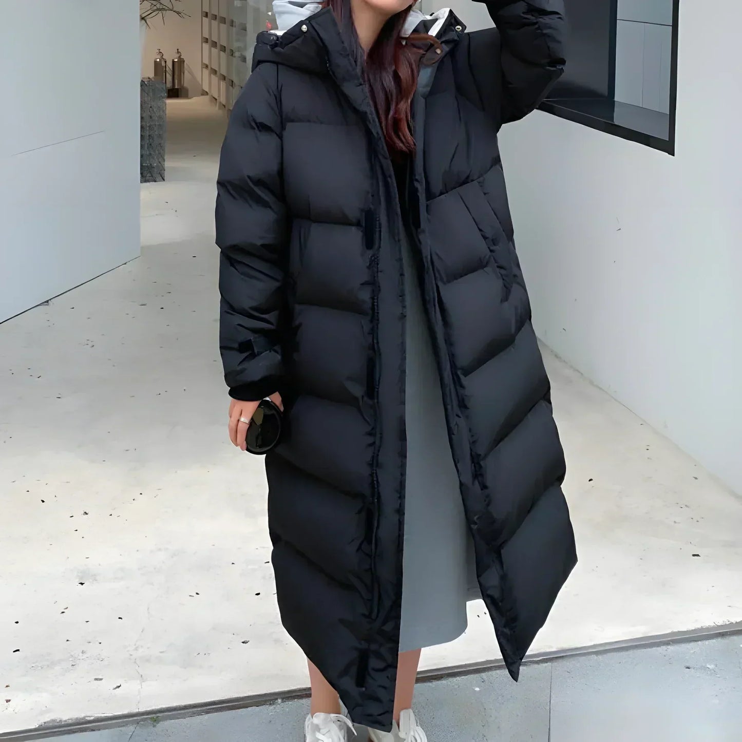 Senara Coat | Winter Long Puffer Coat with Hood