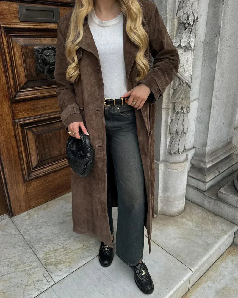 Tamsin Trench Coat | Autumn Suede Belted Long Coat
