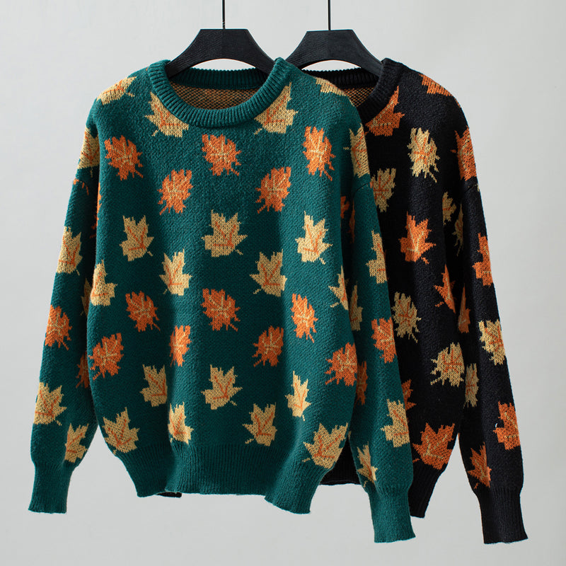 Yasmine Jumper | Women's Autumn Leaf Print Knitted Jumper