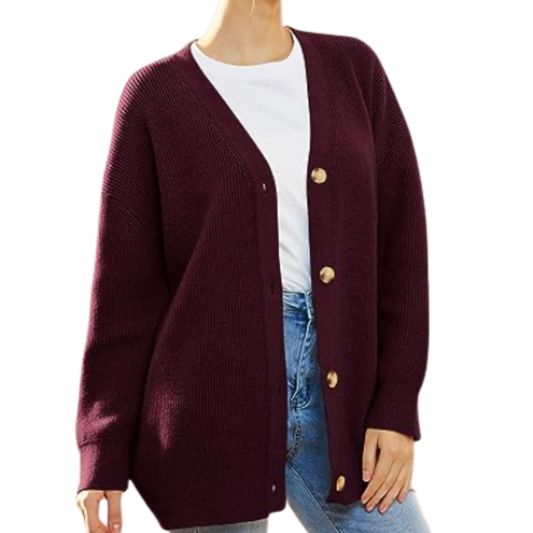 Parvinder Cardigan | Women's Autumn Oversized V-Neck Button Cardigan