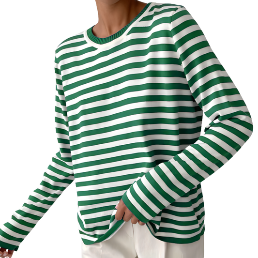 Emma T-Shirt | Elegant Striped Long Sleeve Top