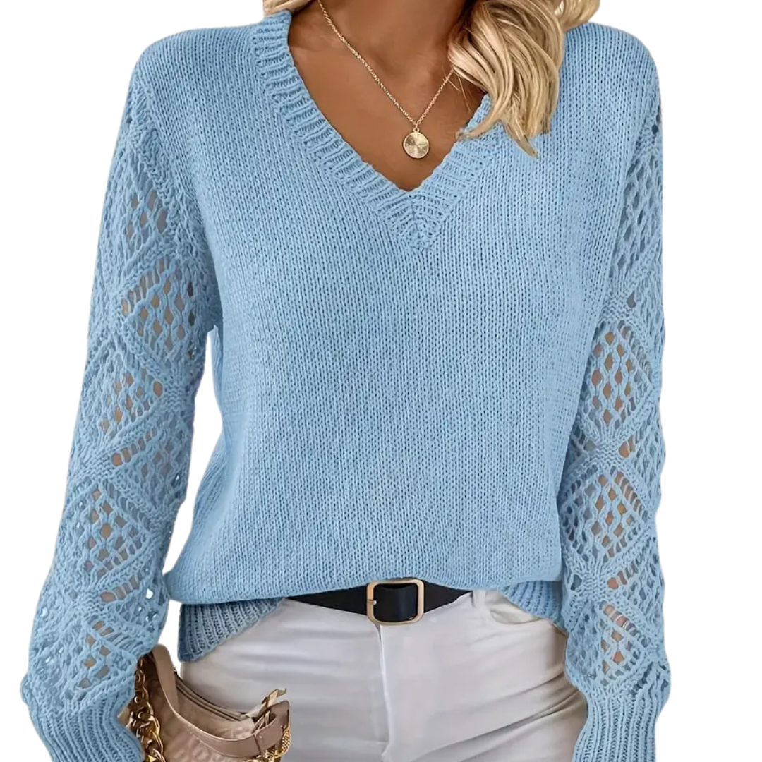 Glynice Sweater | Modern Crochet Sleeve V-Neck Sweater
