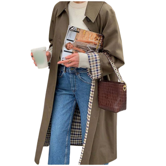 Rafaela Trench Coat | Women's Autumn Long Trench Coat with Grid Lining