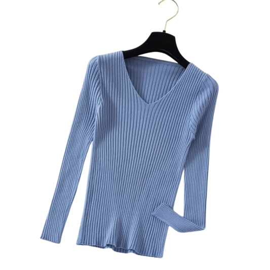 Frieda Pullover | Slim-Fit Ribbed V-Neck Sweater