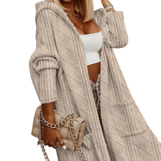 Inez Cardigan | Long Hooded Knit Cardigan with Texture