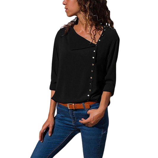 Jamila Top | Asymmetrical Button Oblique Collar Blouse