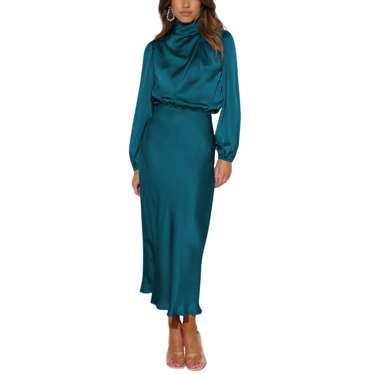 Kahlia Dress | Women's Elegant Silk Dress with Long Sleeves