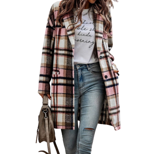 Nicolette Coat | Women's Autumn Plaid Long Coat