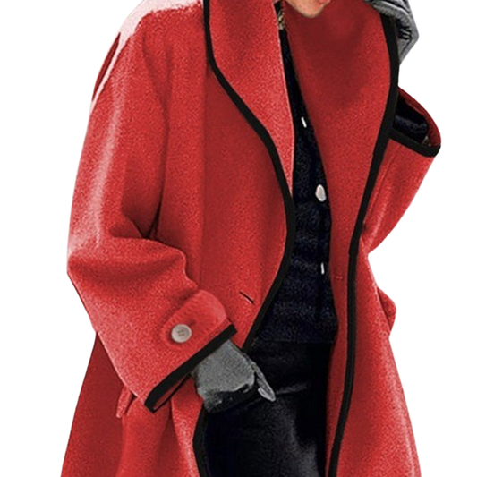 Clarinda Coat | Colorblock Round Neck Hooded Wool Coat, Stylish and Cozy