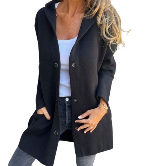Nileema Coat | Women's Autumn Long Hooded Button-Up Coat