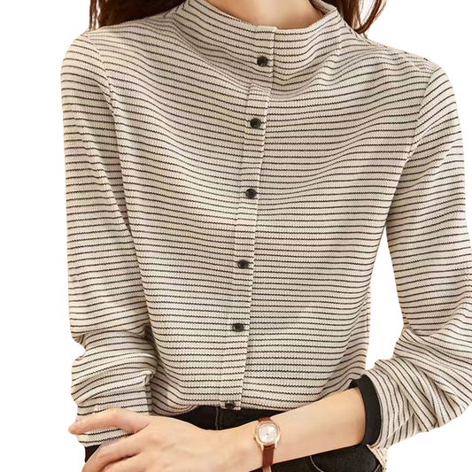 Isabelle Top | Classic Striped Knitted Top with Stand Collar
