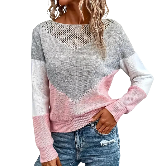 Eliza Sweater | Colorblock Knit Sweater with Mesh Details