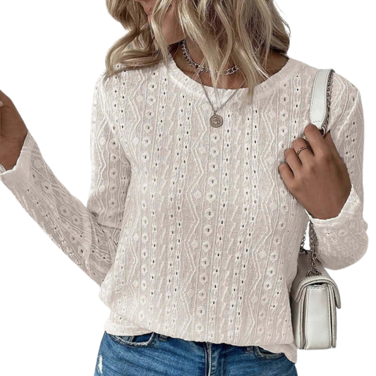 Johana Top | Elegant Eyelet Lace Long Sleeve Blouse