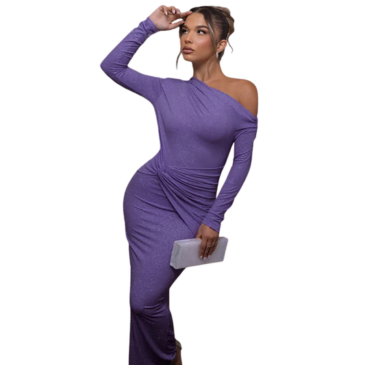 Ceyana Evening Dress | One-Shoulder Black Glitter Bodycon Dress