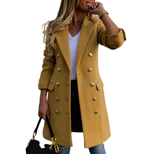 Esme Wool Coat | Long Sleeve Coat with Down Collar
