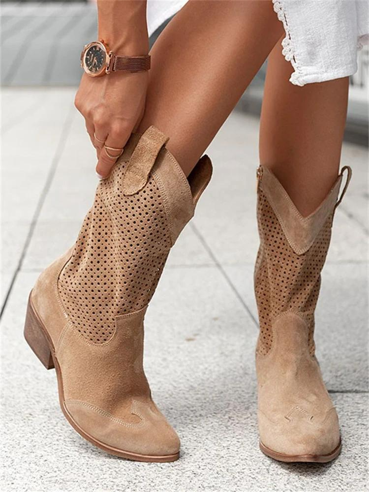Dailina Boots | Western Cowboy Boots with Classic Stitching and Pointed Toe