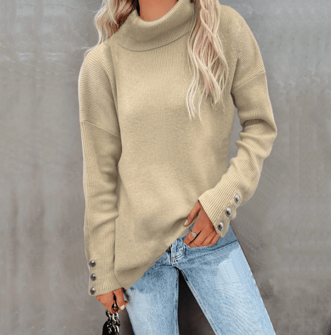 Vara Jumper | Autumn Ribbed Turtleneck with Button Detail