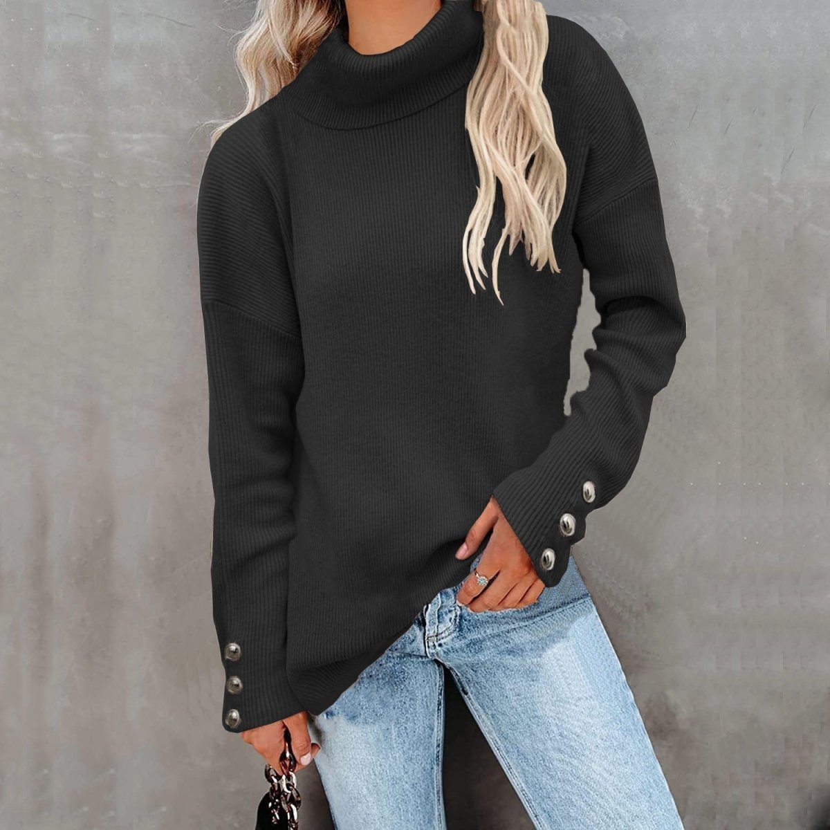 Vara Jumper | Autumn Ribbed Turtleneck with Button Detail
