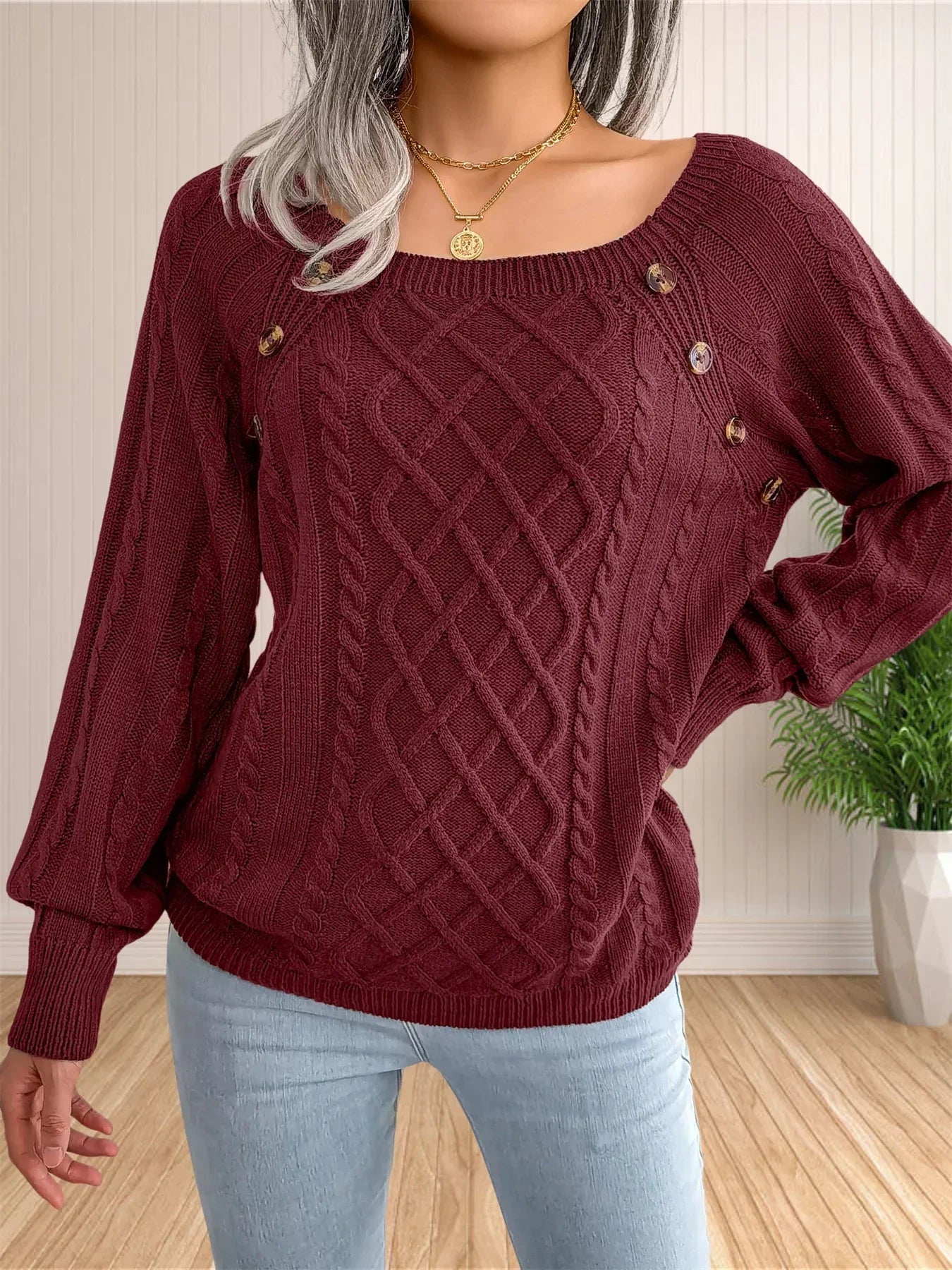 Thyra Jumper | Autumn Cable Knit Button Jumper